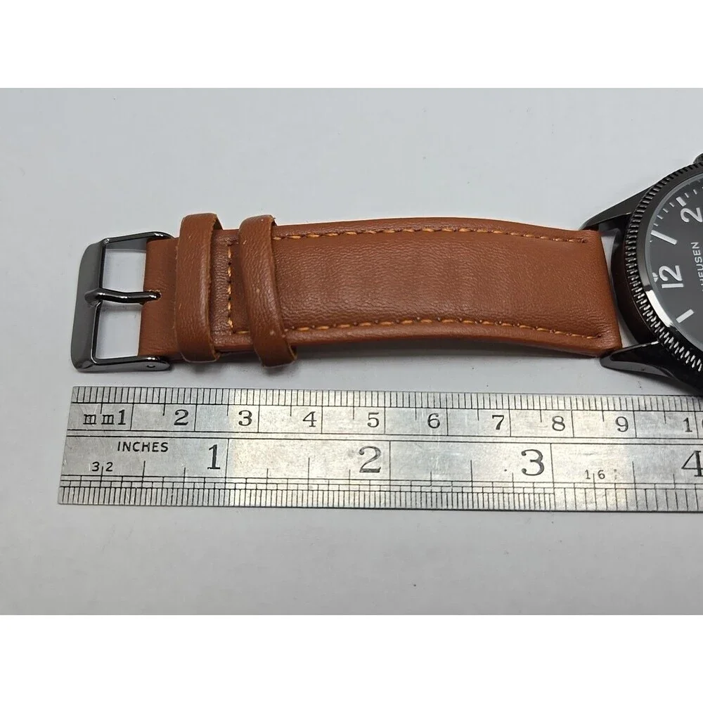 Van Heusen VAN5704RO Mens Black Multi Dial Leather Quartz Watch New Battery